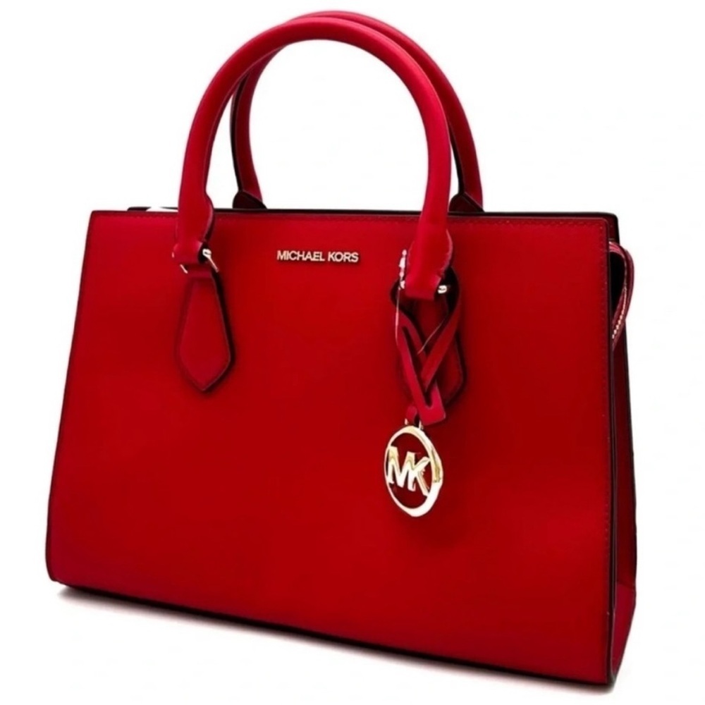 Michael Kors Sheila Medium Center Zip Satchel Bag Bright Red